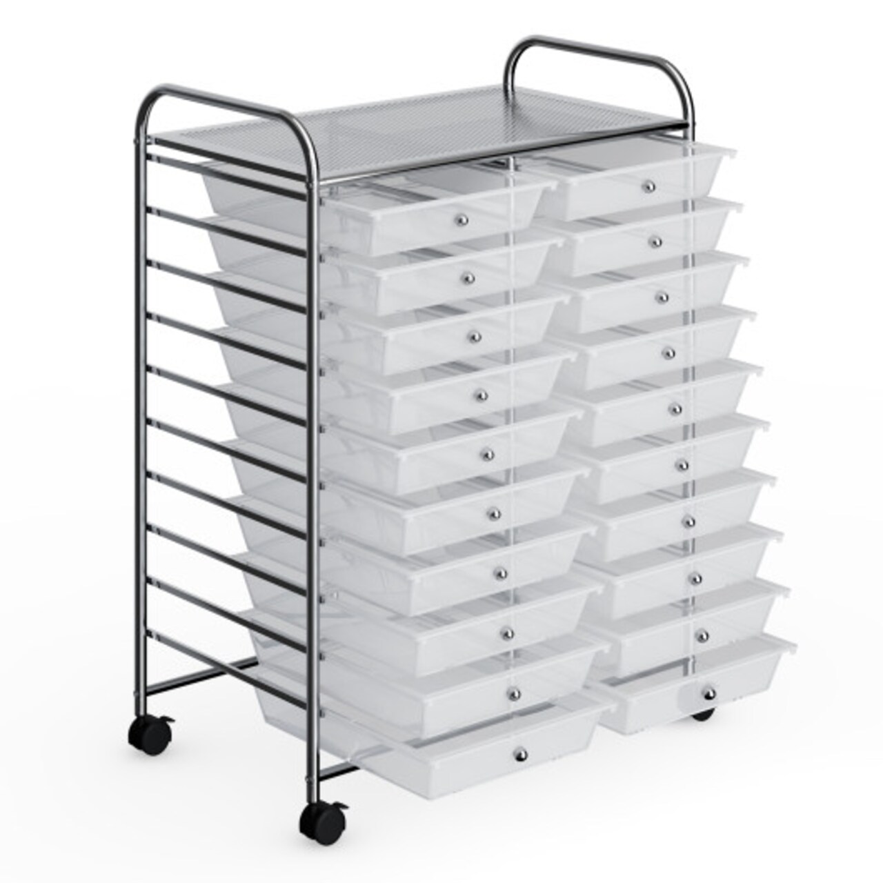 20-Drawer Mobile Storage Organizer Cart with Brake Wheels and Steel Frame for Home or Office Use